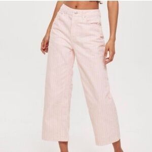 Topshop Petal Pink Striped Wide Leg Cropped Jeans Girlypop Girly  W32